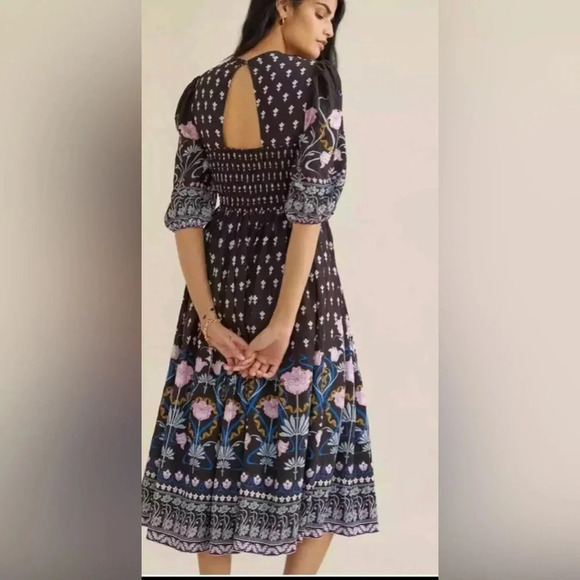 Anthropologie Dasha Floral Butterfly Smocked Midi Dress - Picture 2 of 5
